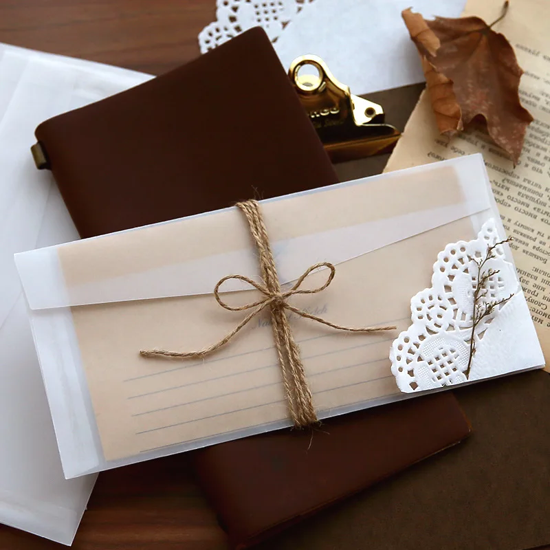 Sobres de papel translúcido transparentes personalizados, juego de sobres de invitación de boda Vintage, carta para tarjetas, 10 unidades por lote