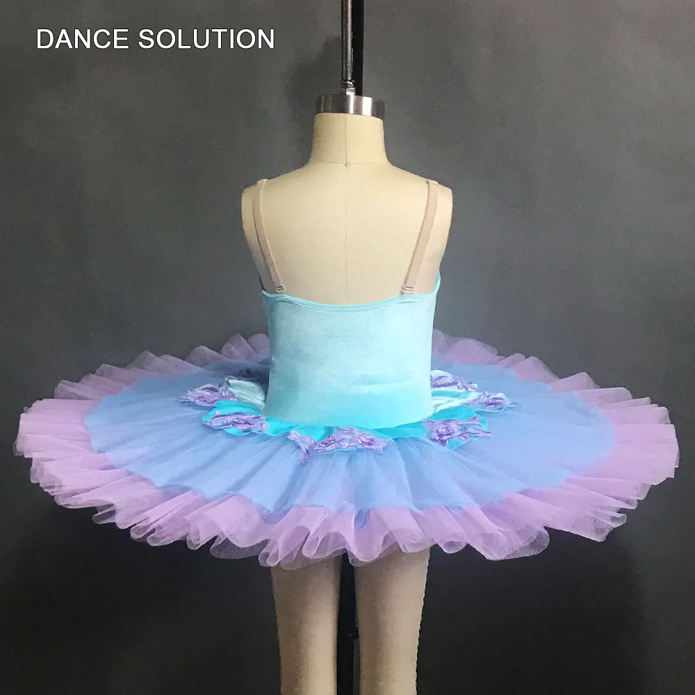 Aqua Blue Velvet Bodice Pre-professional Ballet Pancake Tutu Dress for Child & Women Ballerina Stage Performance Costumes BLL140