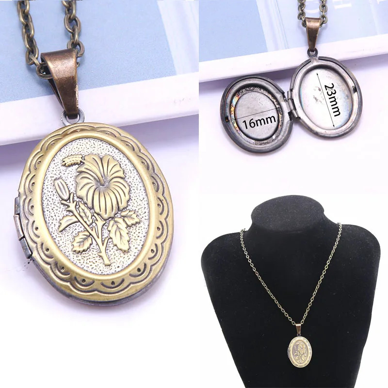 Copper Color Love Heart Locket Pendants for Women Men Openable Photo Frame Glossy Family Pet Picture Necklace Family Love Gift