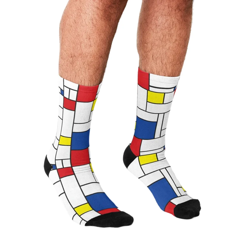 Funny Men socks Mondrian Minimalist lattice Printed hip hop Men Happy Socks cute boys street style Crazy novelty Socks for men