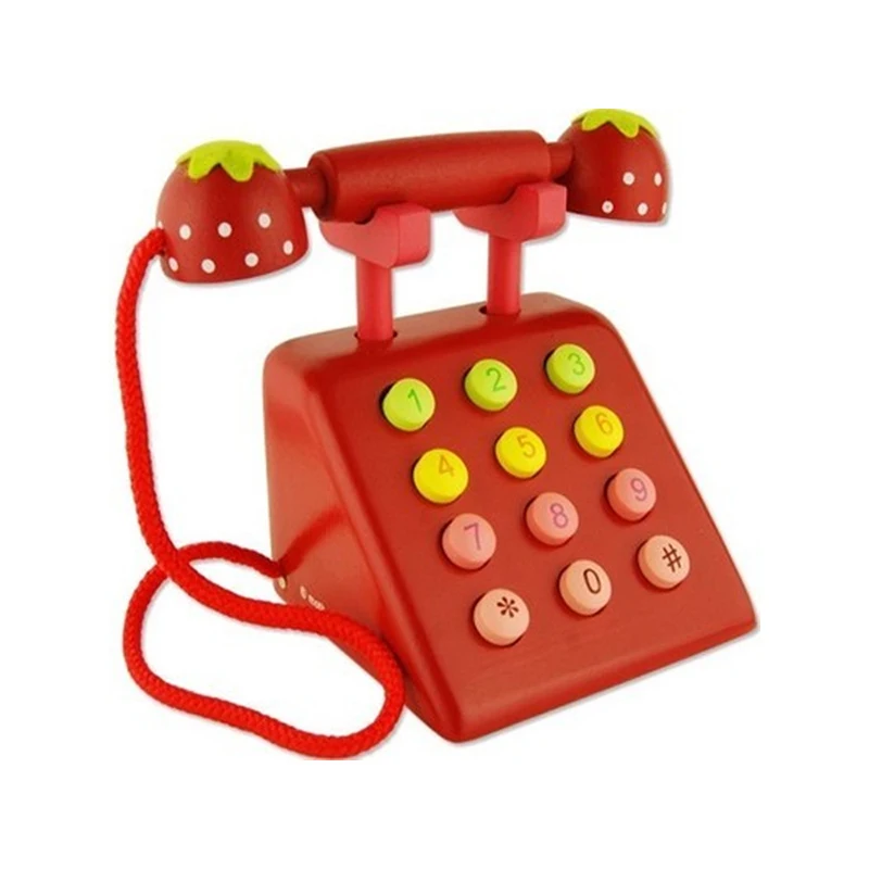 Pink Wooden Telephone Kids' Simulation Phone Toy Pretend Play Digital Cognization Early Educational Toy