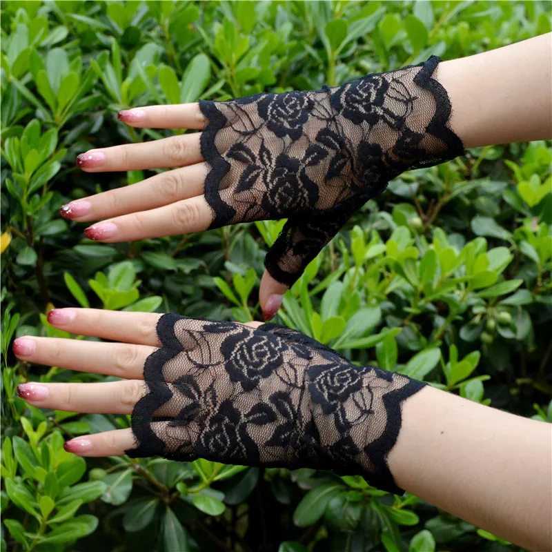 Sexy Bridal Lace Fingerless Gloves For Women Party Dressy Gloves Sunscreen Gloves Girls Mittens Black White Pink Gloves