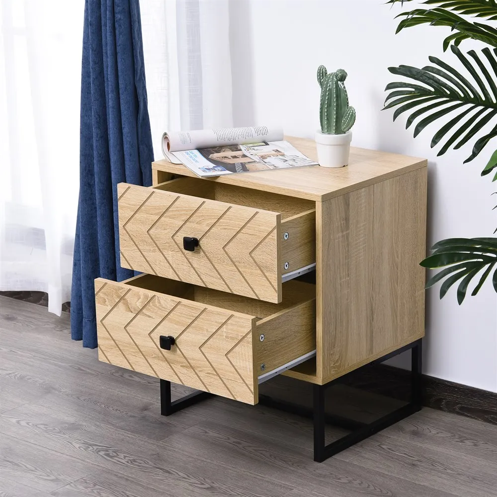 HOMCOM bedside table comfortable wooden drawers with 2 drawers bedroom