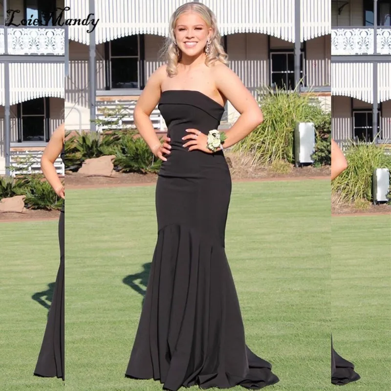 Robe de soirée noire de forme sirène, tenue de bal longue et gracieuse, dos nu, sans bretelles, avec traîne, 2022