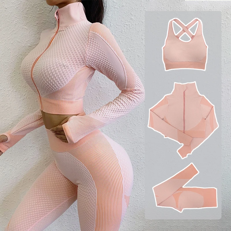 Seamless Women Yoga Sets Female Sport Gym Suits Wear Running Clothes Women Fitness Sport Yoga Suit Long Sleeve Workout Clothing