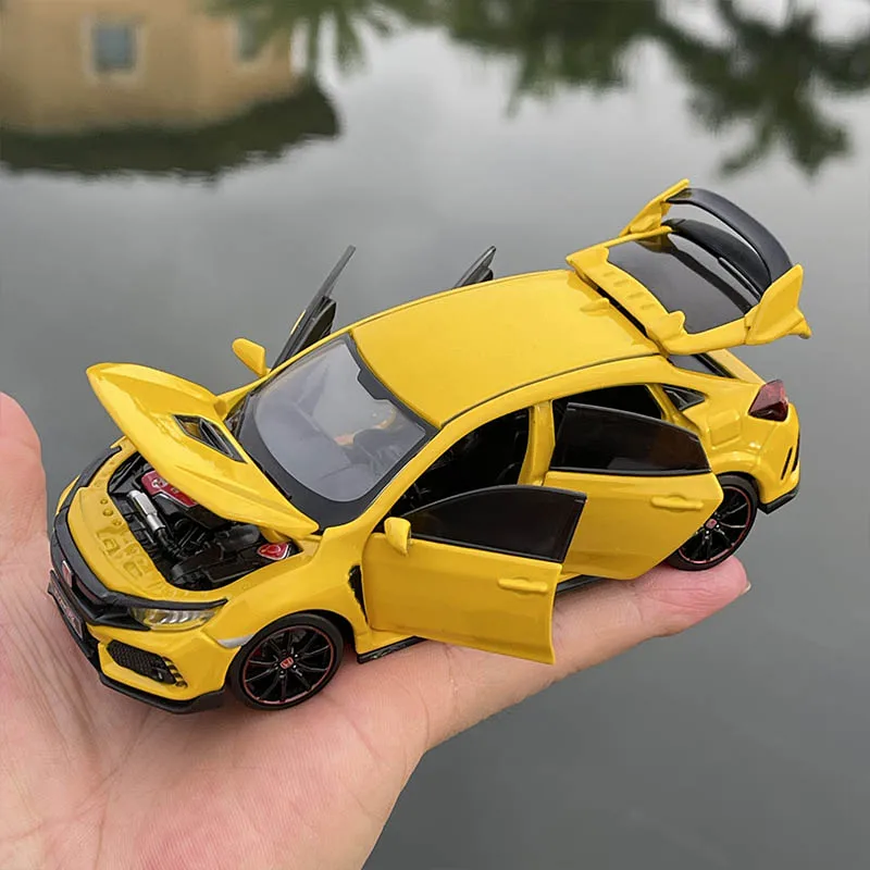 JKM 1:32 HONDA CIVIC TYPE-R Diecasts & Toy Vehicles Metal Car Model Shock absorber Sound Light Collection Car Toys Gift