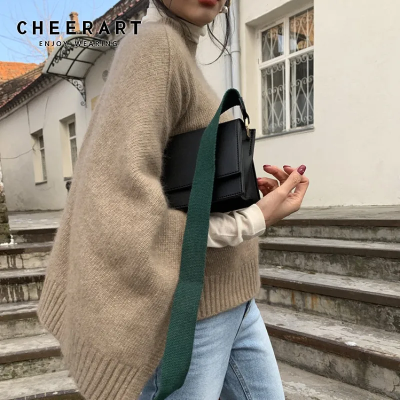 CHEERART Winter Poncho Sweater Women Pullover Ponchos And Capes Knitted Warm Short Sweater Clothes 2019