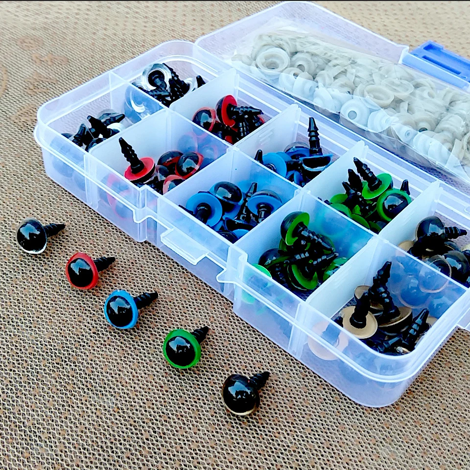 100 stücke Bunte Kunststoff Puppe Sicherheit Augen Für Spielzeug Amigurumi Tier Teddybär Katze Augen Gefüllt Für Puppen Handwerk Zubehör Box – Detail 3