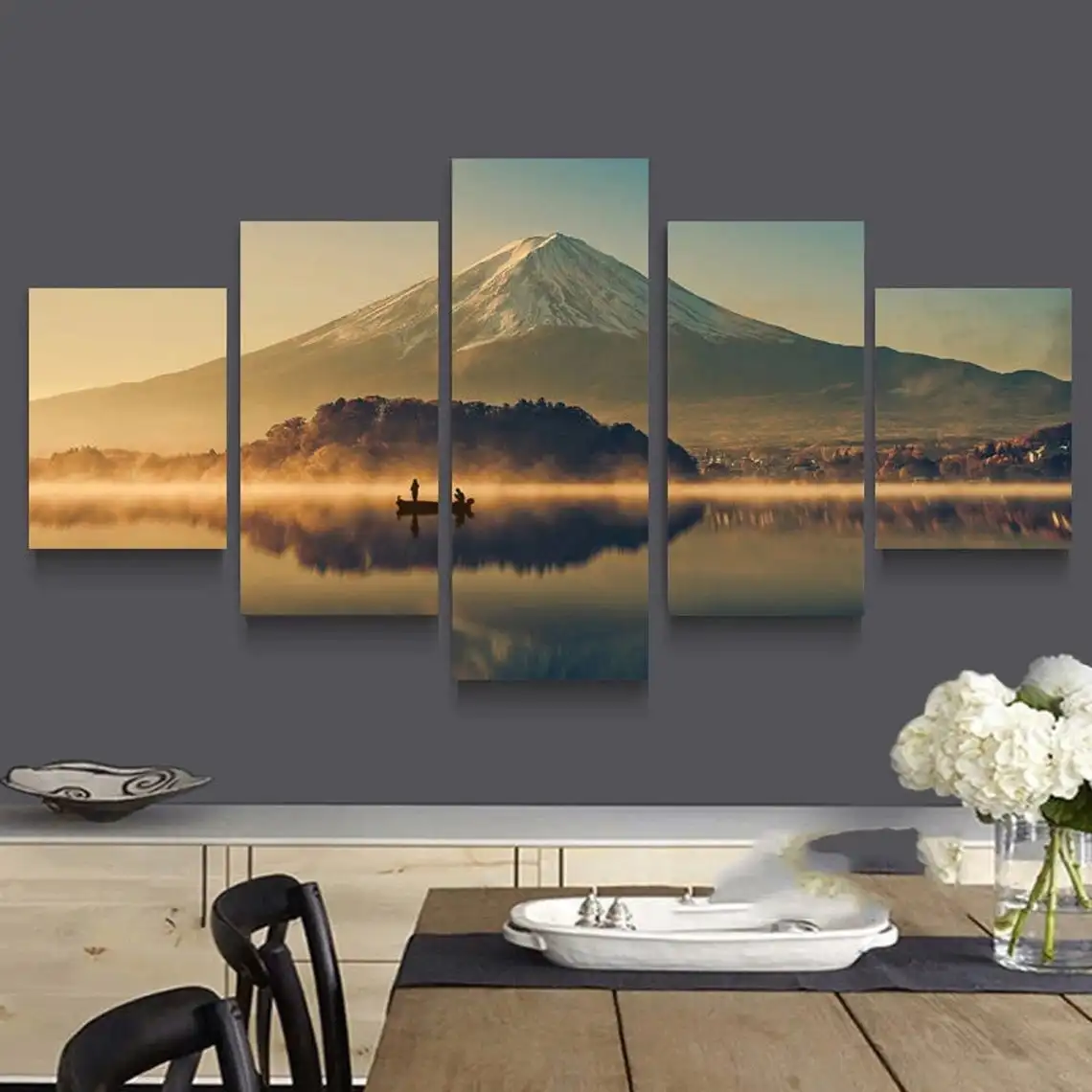 

5 Piece Wall Art Canvas Painting Mountain Lake Sunset Landscape Poster Modular Picture Bedroom Nordic Decoration Home