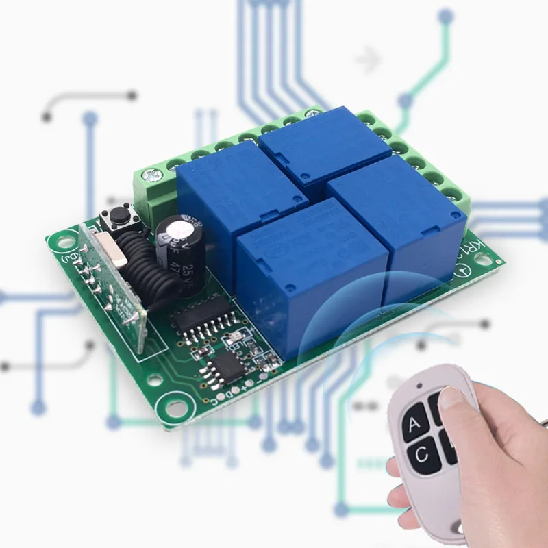 Interruptor de Control remoto inalámbrico, módulo receptor de relé para rf 433MHz, iluminación de garaje, cortina eléctrica, cc 12V 10A 4CH