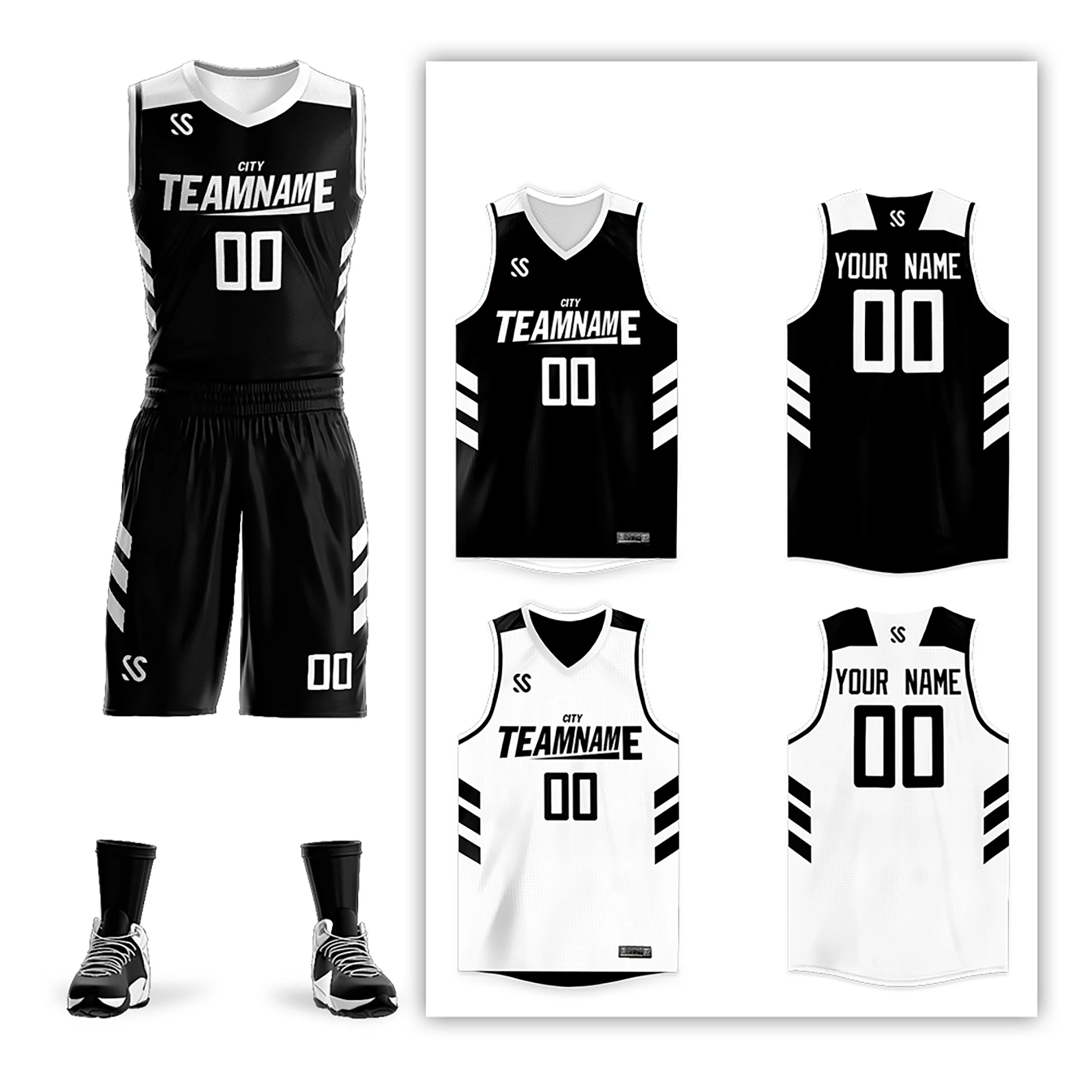 Custom Reversible Basketball Jerseys Personalized Sportswear Outfits Uniforms Breathable Quick Dry V-neck Uniform for Men Women