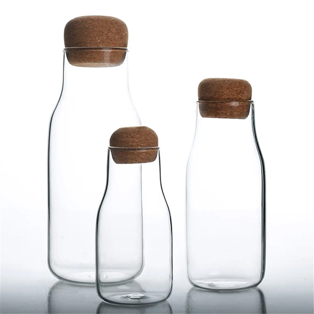 Cork Lid Sealed Jar Juice Water Milk Glass Bottle Kitchen Storage Container Jars for Tea Coffee Beans Spice Sugar Cereal