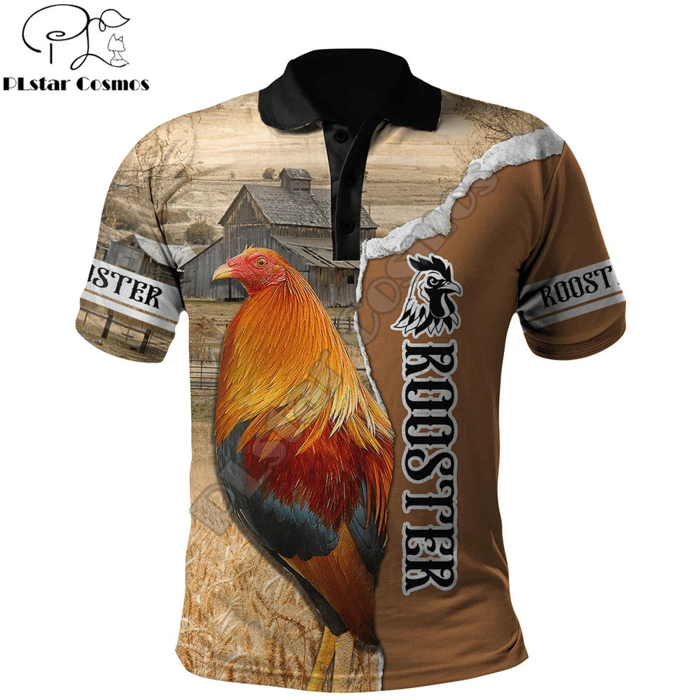 Animal Love Farm Rooster 3D Printed Mens Polo Shirt Summer Short Sleeve t-shirt Streetwear Casual Fashion Men tops POL-08