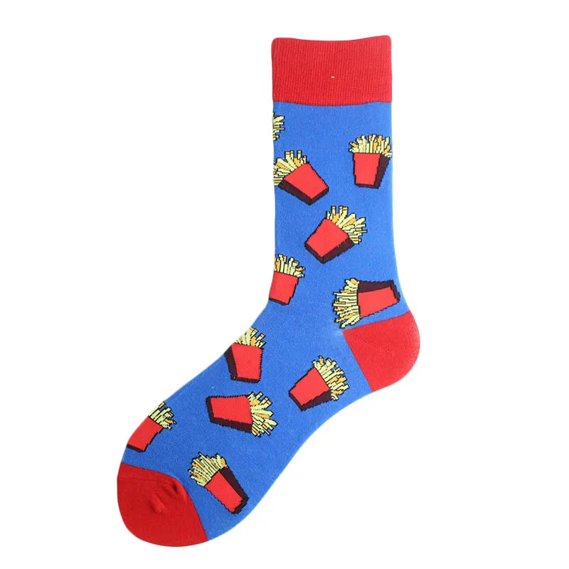 Colorful Hot Dog Hamburg Beer Pattern Novelty Crew Socks Men\'s Funny Food Kawaii Sokken Creative Casual Cotton Socks For Male