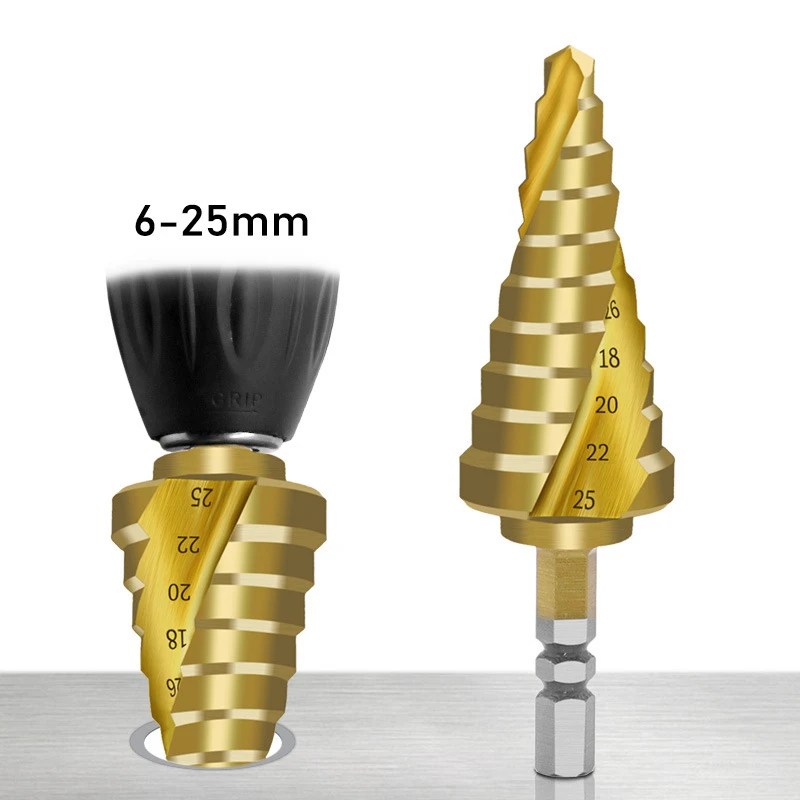 HOT 6-25mm HSS Titanium Coated Woodworking Step Pagoda Drill Bit High Speed Steel Metal Wood Hole Cutter Cone Drilling Tool