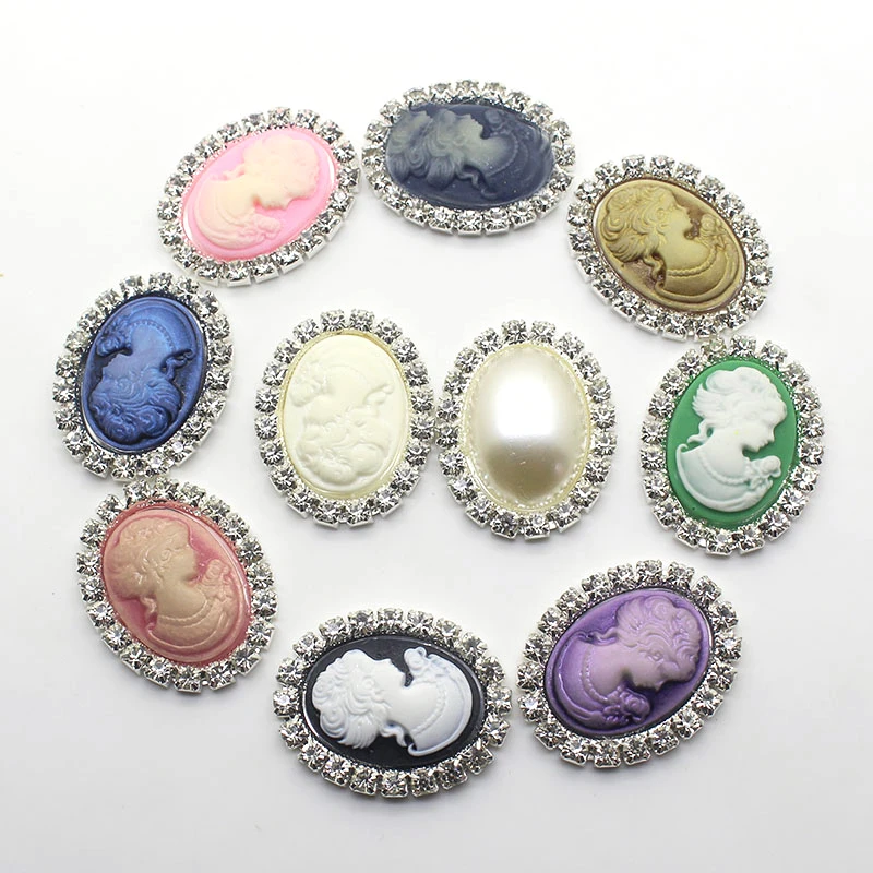 Resin Decoration 10Pcs / Lot 34 * 26MM Rhinestone Buttons, Handmade Decorative Accessories DIY Wedding Embellishment Buttons