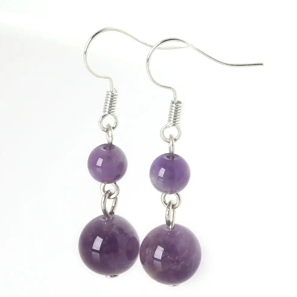 High Quality 6mm+10mm Earrings for Women Natural Beads Stone Dangle Long Lady Earrings Jewelry