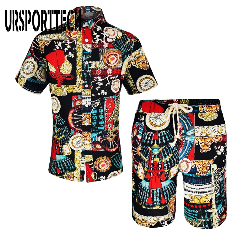 

Men's clothing Summer Set Men Shorts Set Print Hawaiian Shirt and Shorts Beach Wear Holiday Clothes Outfit Male Two Piece Set