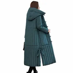 2022 Vintage Down Padded Jacket Women Winter X-Long Parka Loose Hooded Coat Single-Breasted Thicken Warm Outwear Overcoat KW347