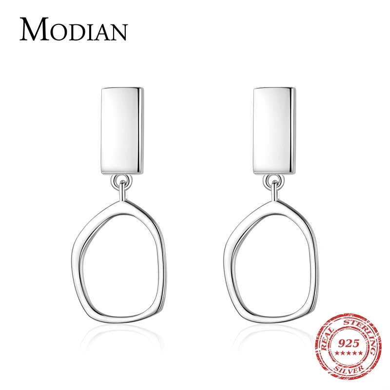 Modian 100% Real 925 Sterling Silver Geometric Shape Dangle Earring Fashion Simple Line Drop Earrings For Women Girls Jewelry