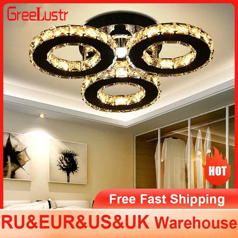 

Crystal Chandelier Ceiling Lamp 3Rings Chrome Pendant Light Modern Flush Mount Fixtures for Bedroom Living Dining Room Luminaire