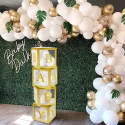 Gold Box Transparent Name Age Balloon Box Girl Boy Baby Shower Decorations Baby 1st 1 One Birthday Gender Reveal Baptism Decor