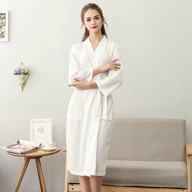 Women Men Bath Robe Waffle Shower Sleepwear Nightgowns Robe Male Female Bathrobe Long Woman Man Pajamas M-XL