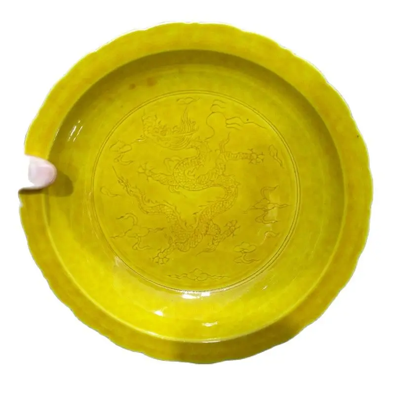 

Yellow dragon patterned ceramic lace tray for home decoration