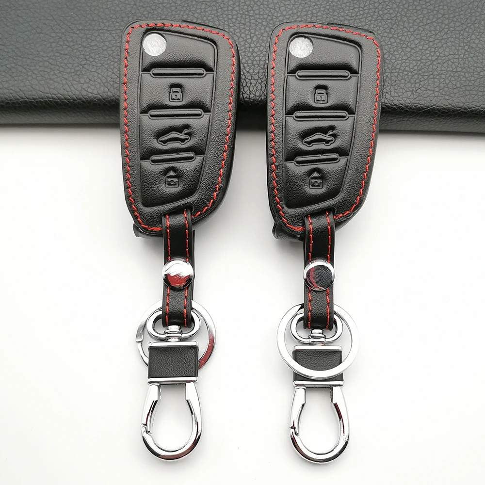 New Style Leather Car Key Fob Cover Case For JAC S2 Refine S3 S4 S5 S7 R3 A5 2017 2018 2019 2020 Folding Remote Keychain Holder