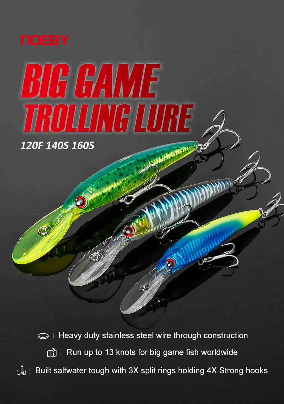 Noeby 12cm 32g Schwimmender Trolling-Minnow-Angelköder 14cm 52g 16cm 73g Sinkender Wobbler Künstlicher Köder Salzwasser-Angelköder – Detail 8