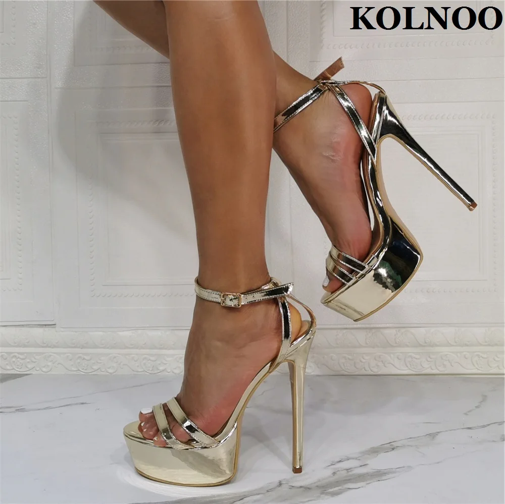 

Kolnoo New Arrival Womens Super Heeled Sandals Sexy Classic Real Pictures Party Prom Shoes Evening Club Fashion Daily Gold Shoes