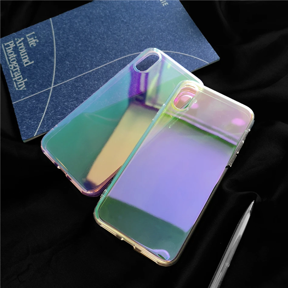 Glossy Gradient Purple Rainbow Colorful Clear Mirror Hard Thin Phone Case for iPhone 13 11 12 Pro XS Max XR X 8 7 Plus Cover