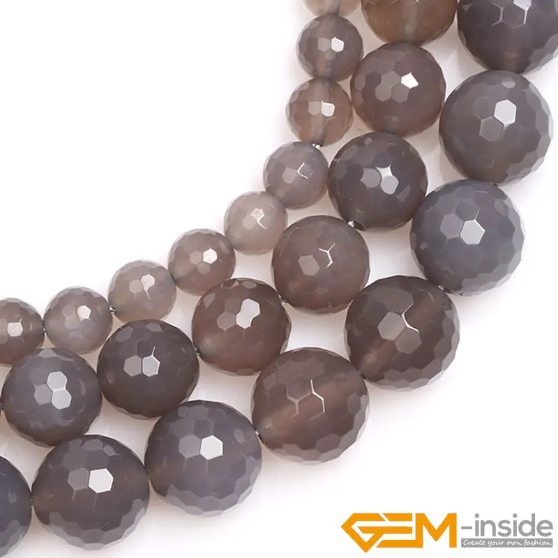 Natural Stone Gray Agates Round Bead For Jewelry Making Strand 15 inch DIY Fashion Bracelet Beads For Women Gifts 8mm 12mm 14mm