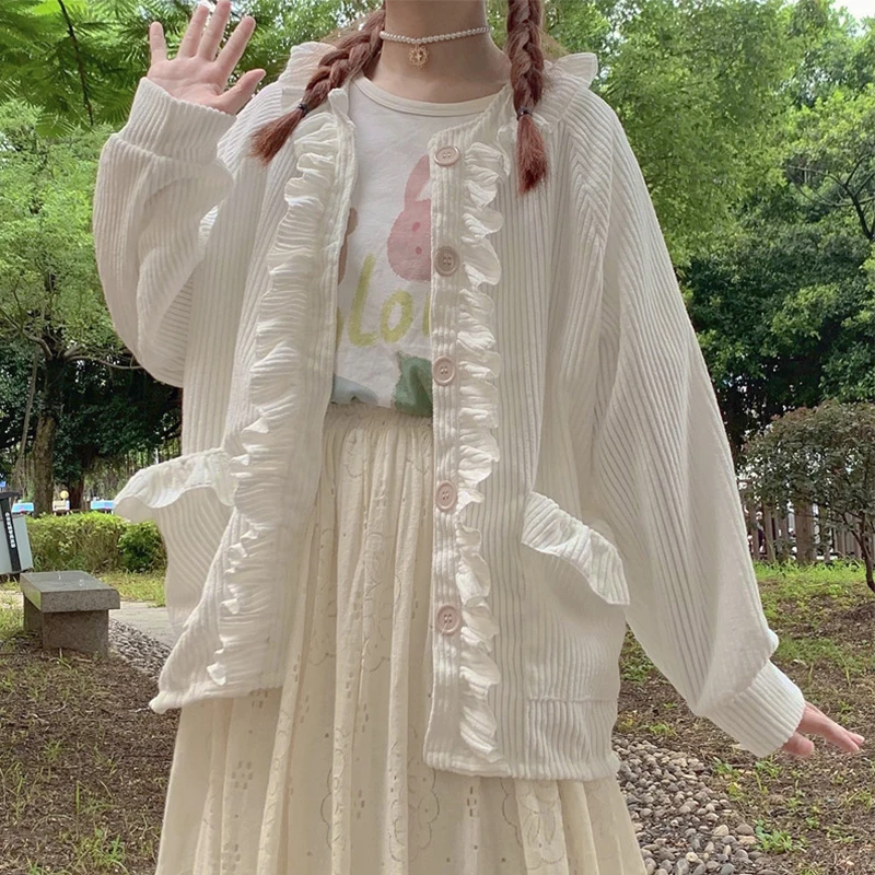 Japanse Mode College Stijl Vrouwen Corduroy Blouse Zachte Meisjes Vintage Ruches Button Down Lange Mouwen Kawaii Vest Top