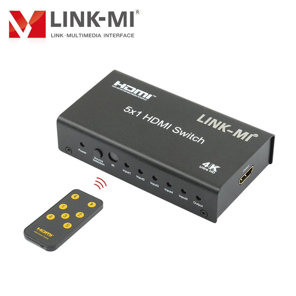 LINK-MI 4k 5x1 hdmi switch support 4k30hz 3d cec 36bit ultra hd 5 a 1 seletor hdmi 5 em 1 fora interruptor de áudio de vídeo com controle remoto