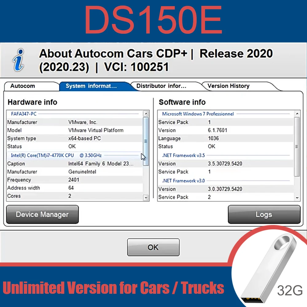 Autocoms 2020.23 Free License Car Diagnostic tool OBD2 scanner Code scan Free Install On Multiple Computers send 32GB USB