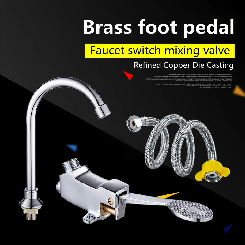 

Switch Control By Floor Foot Pedal Valve Copper Single Handle Basin Faucets Hospital Hotel Single Cold Tap Pedal Water Faucet