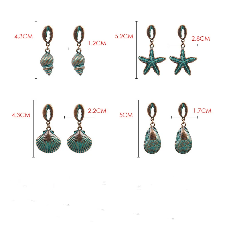 Vintage Earrings Starfish Shell Dangle Drop Earrings For Women Boho Statement Jewelry Anti-Copper Brass Alloy Earrings Brincos