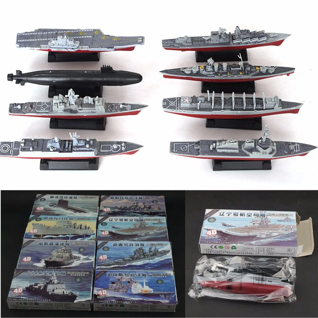 New 8Pcs 4D Assembled Battleship Aircraft Carrier Submarine Warship Model Kit