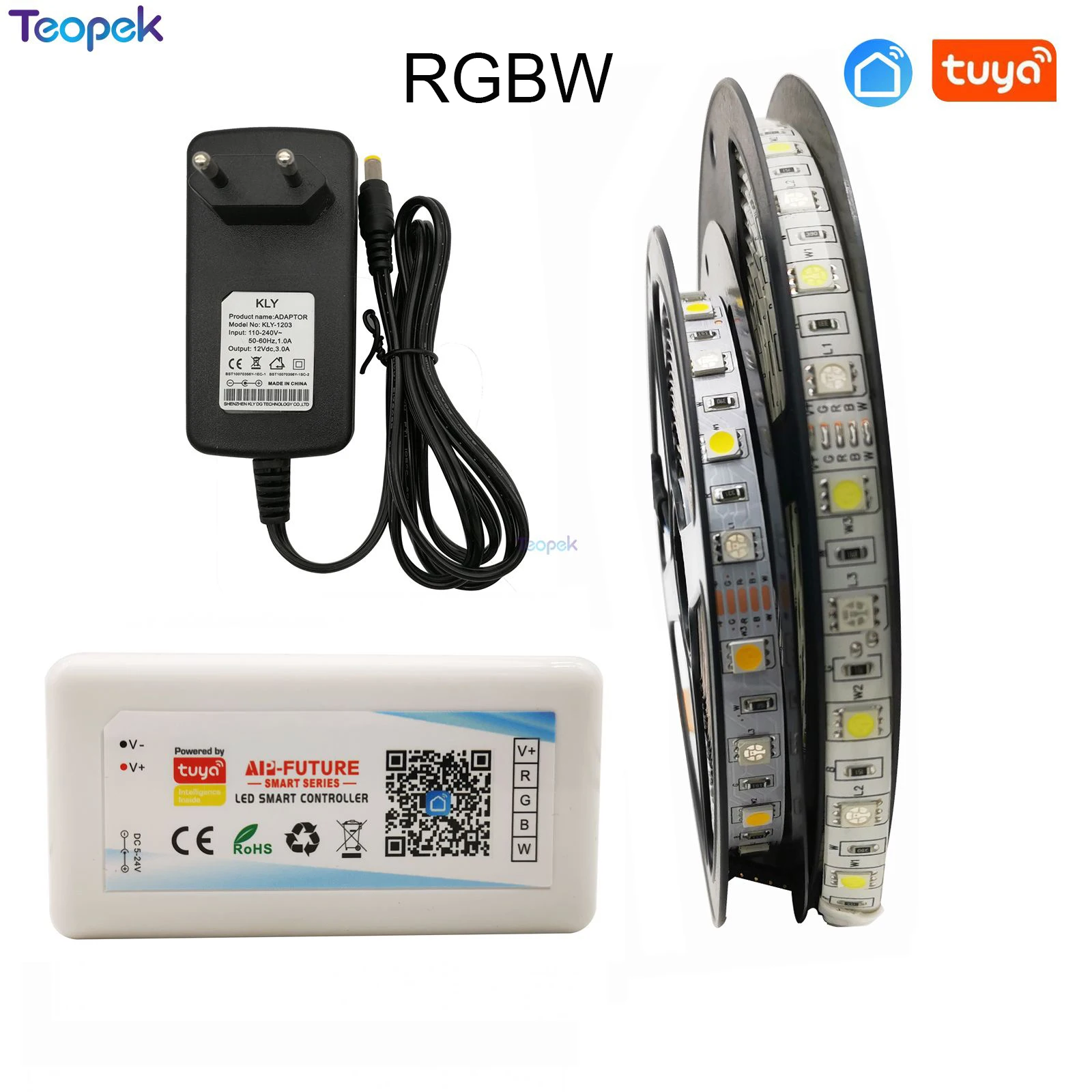 

5M/10M 5050 RGB RGBW RGBCCT LED Strip Light Tape Flexible+ Tuya Wifi Controller Alexa Google Home Voice Control +Power Adapter