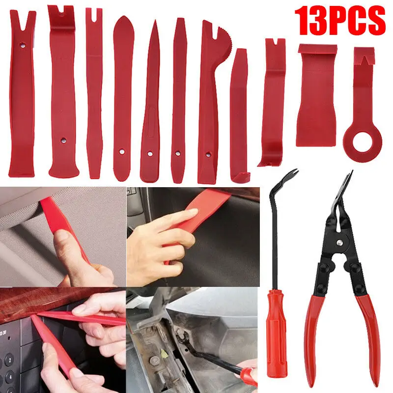 

13Pcs Trim Removal Tool Car Panel Door Audio Trim Removal Tool Kit Auto Clip Pliers Fastener Remover Tool Set