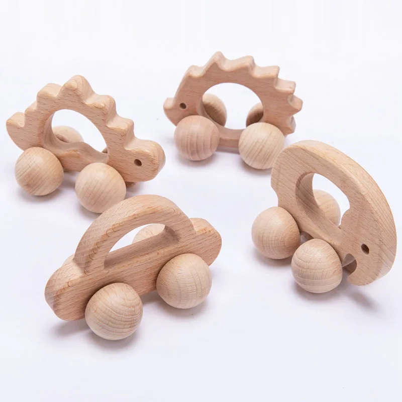 

1pc Beech Wood Car Toys Blocks Cartoon Hedgehog Teething Montessori Educational Wooden Toys Newborn Birthday Gift For 2-6 Years