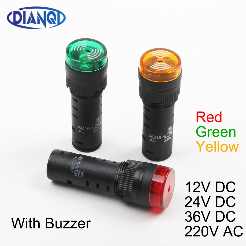 

20pcs AD16-16SM 16mm 12V 24V 36V 220V Flash Signal Light Red warning Buzzer Beep Alarm industrial plastic Indicator Green Yellow