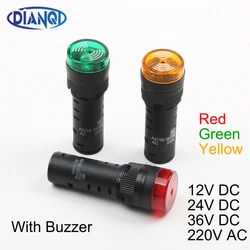 20個AD16-16SM 16ミリメートル12v 24v 36v 220vフラッシュ信号ライト赤警告ブザービープアラーム工業用プラスチックインジケータ緑、黄色