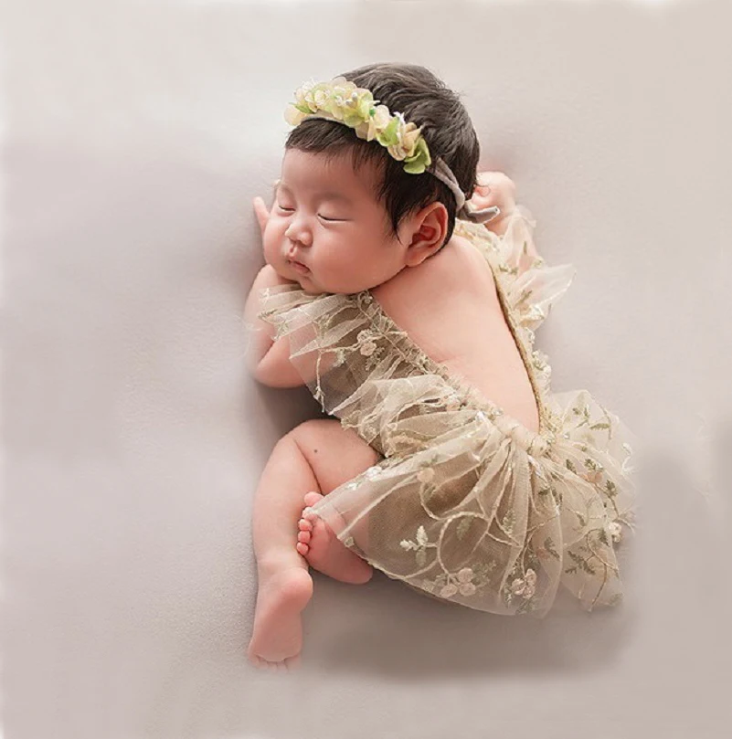 Accessoires de photographie pour nouveau-né, tenue de fille, ensemble de chapeau, barboteuse de studio photo pour bébé, costume de séance photo pour