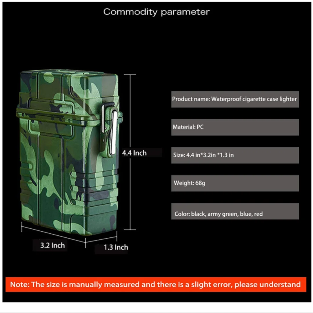 Waterproof Cigarette Case with Lighter, Travel Outdoor Case, Can Hold 20 Cigarettes