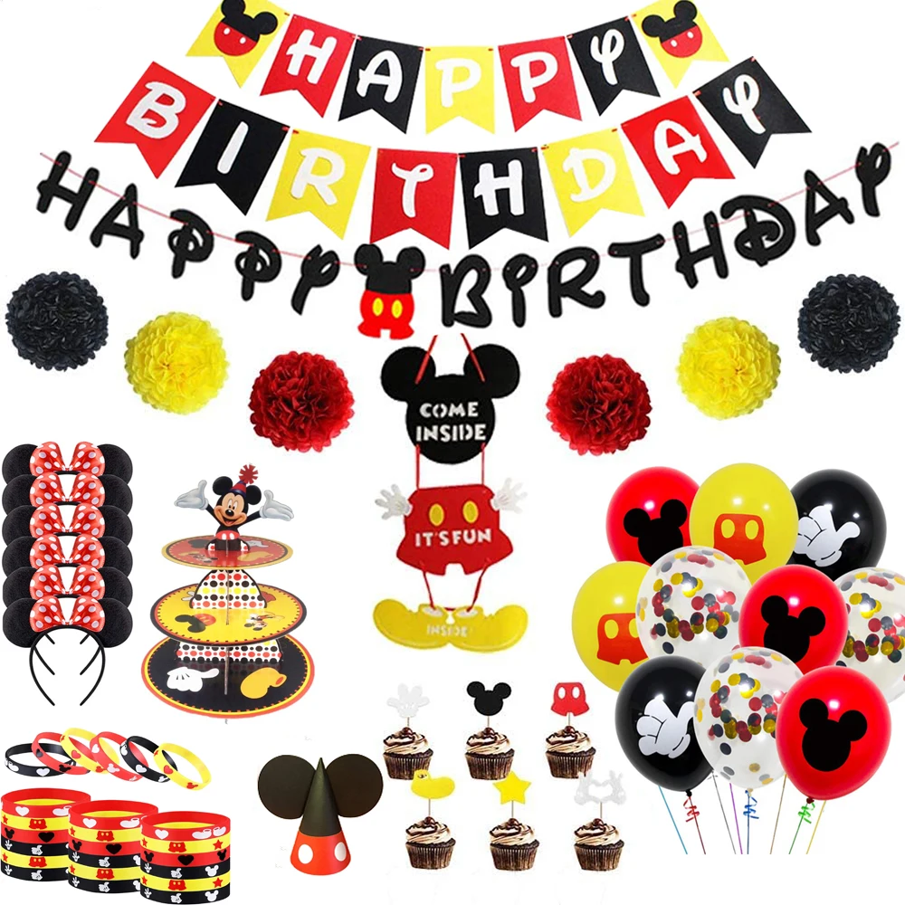 

Disney Mickey Mouse 1st birthday Disposable tableware Party decor anniversaire fille for baby show party cake paper plate decor