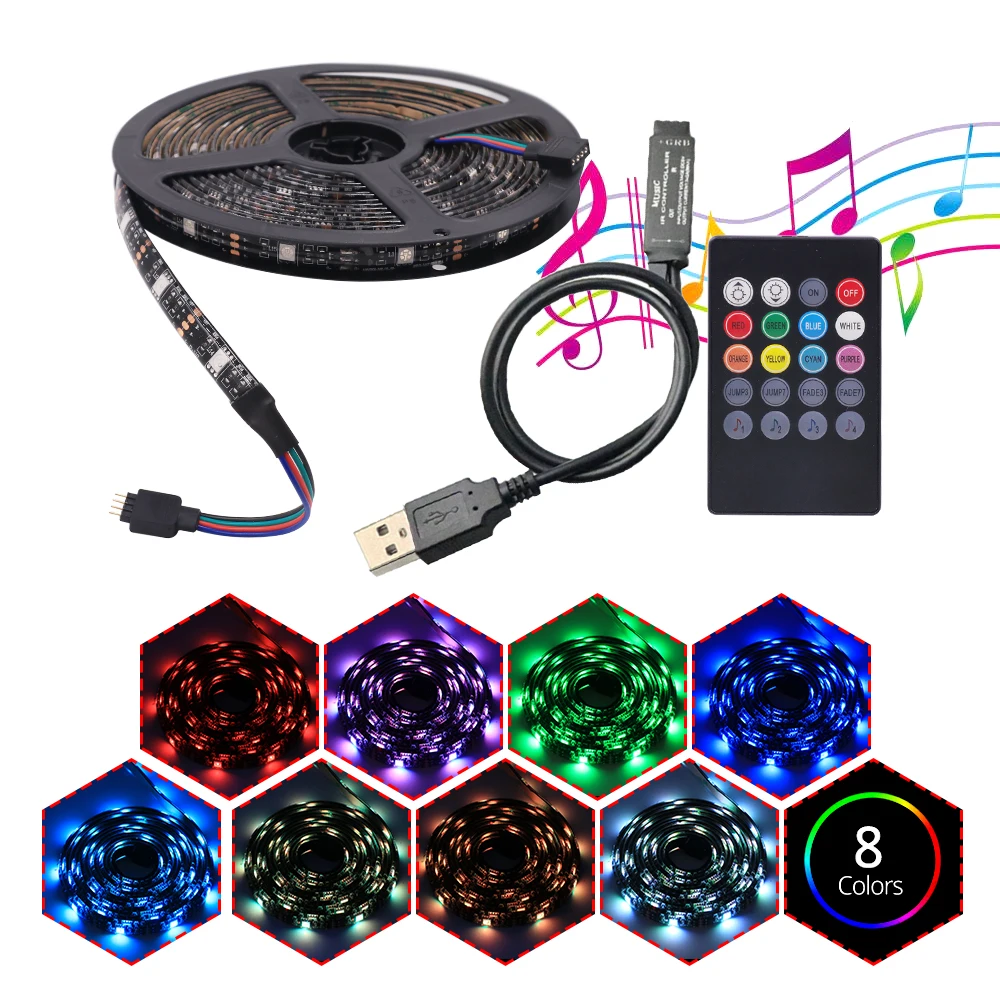 

5v 5050 RGB Music LED Strip USB Powered TV Light 20Key Remote Control SMD DC TV Mood Lighting Bedroom DIY Party Home Decoration