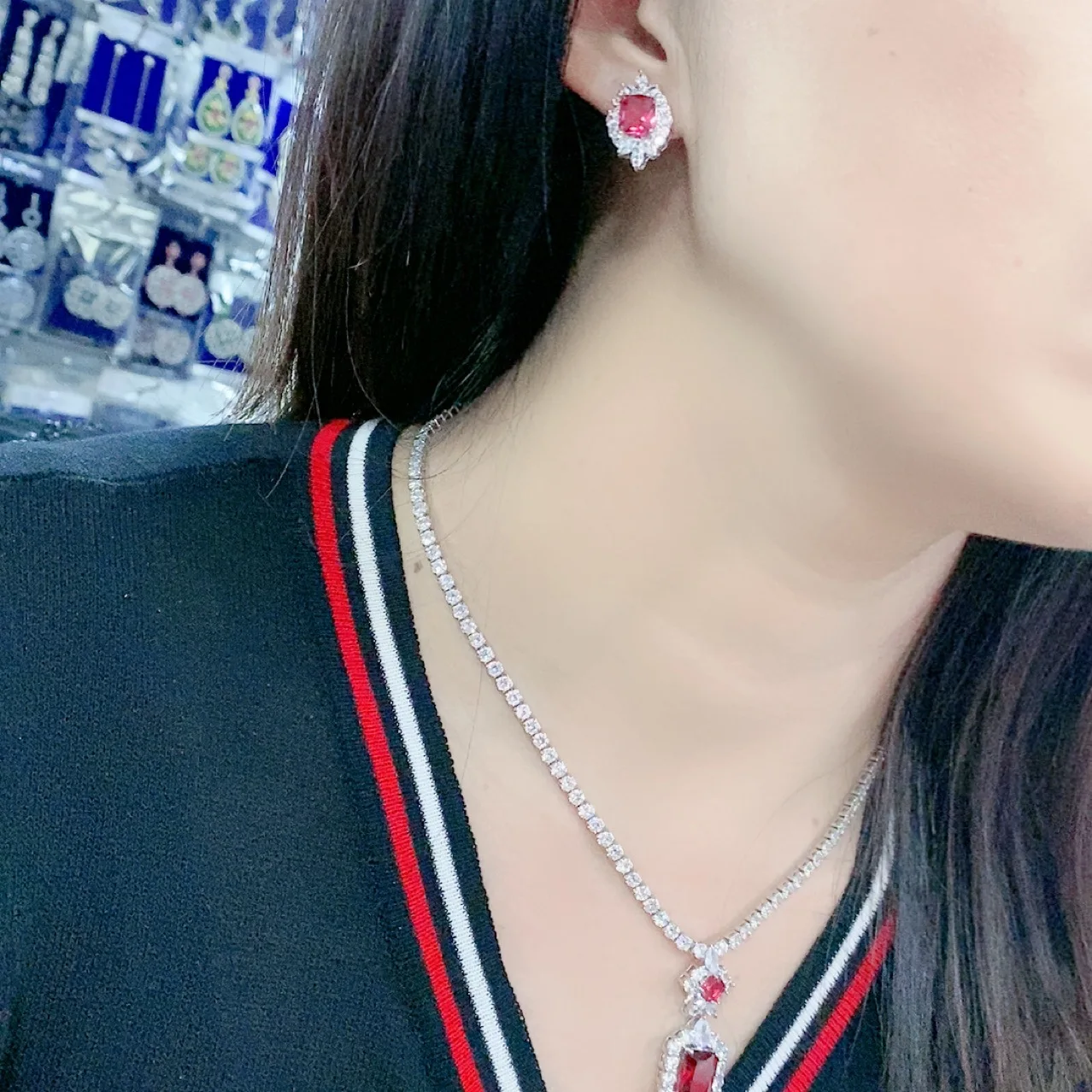 Trendy Lab Emerald Jewelry set White Gold Filled Promise Party Wedding Earrings Necklace For Women Bridal Gemstone Jewelry