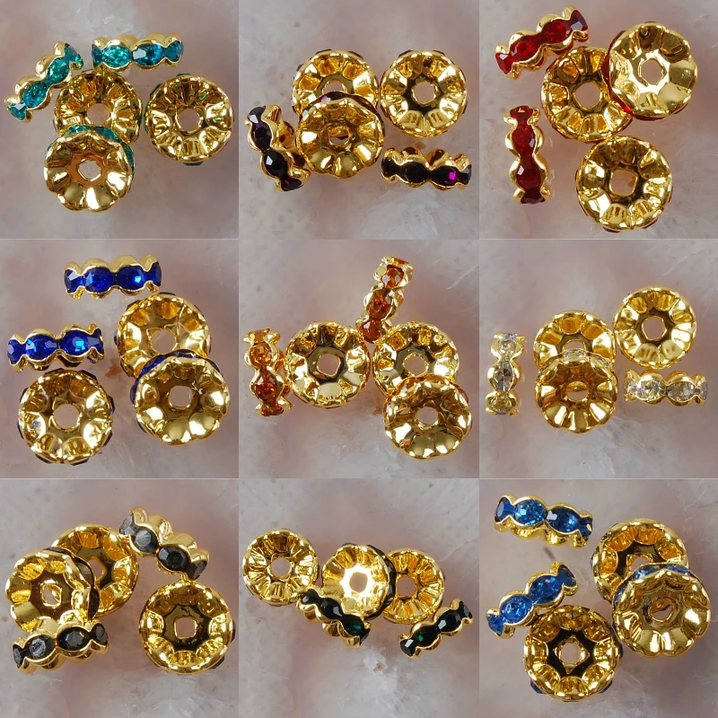 5Pcs 3x10mm Multicolor Crystal Gold Class Spacer Bead Loose Beads For Jewelry Making DIY Necklace Bracelet Design Accessories